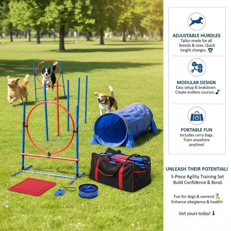 Dog Agility Training Equipment Set With Adjustable Hurdles And Tunnel