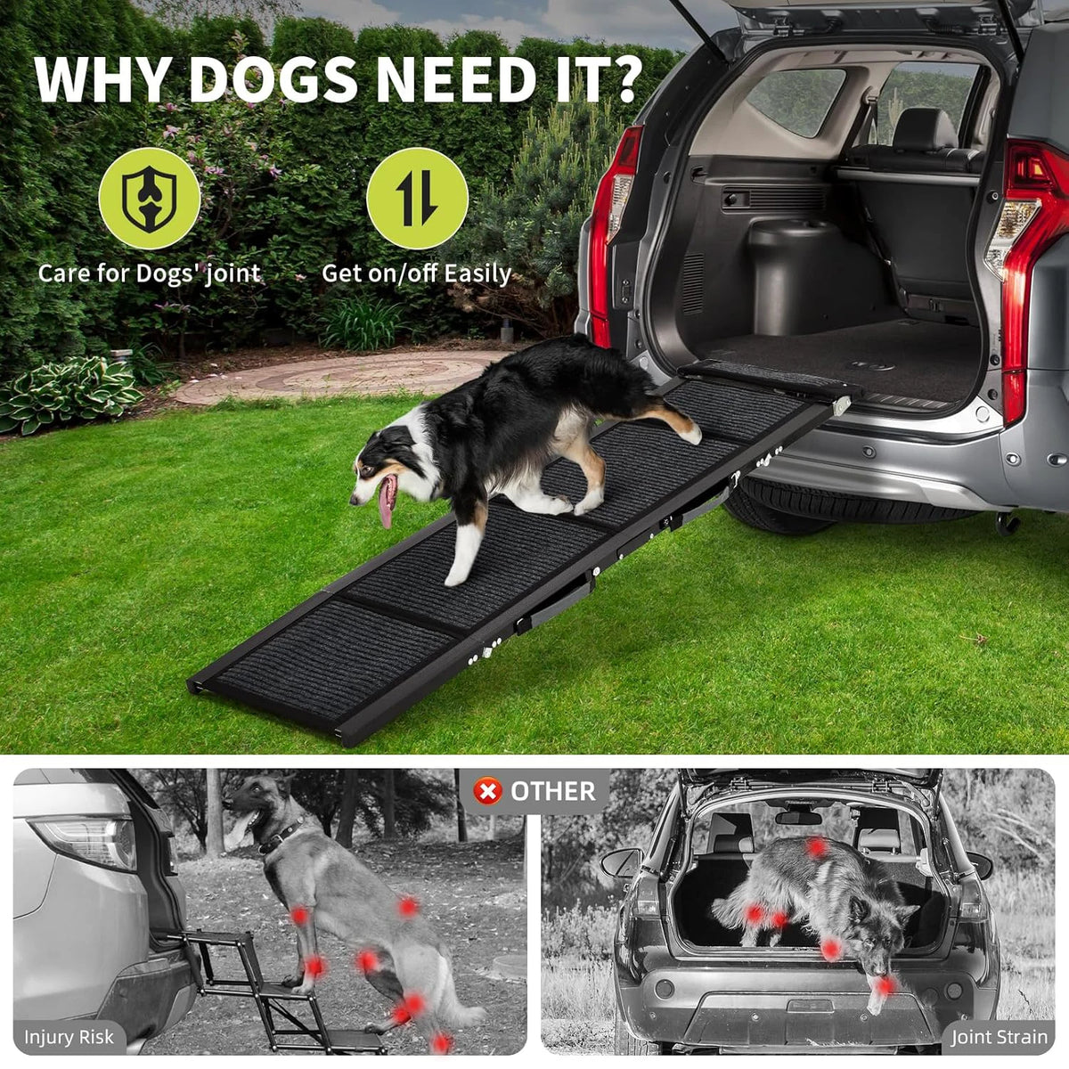 HiMISS Folding Dog Car Ramp Non Slip Heavy Duty Portable