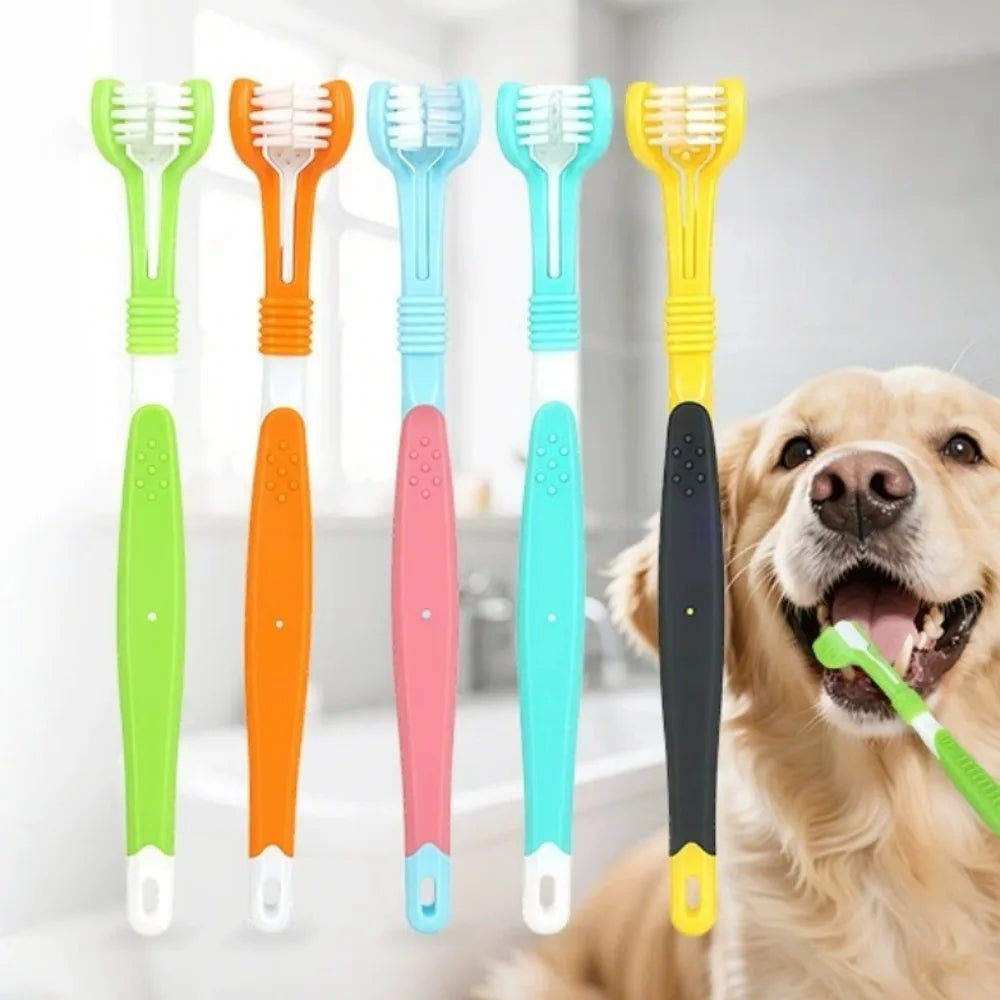 Triple Sided Pet Toothbrush For Dogs And Cats Dental Cleaner