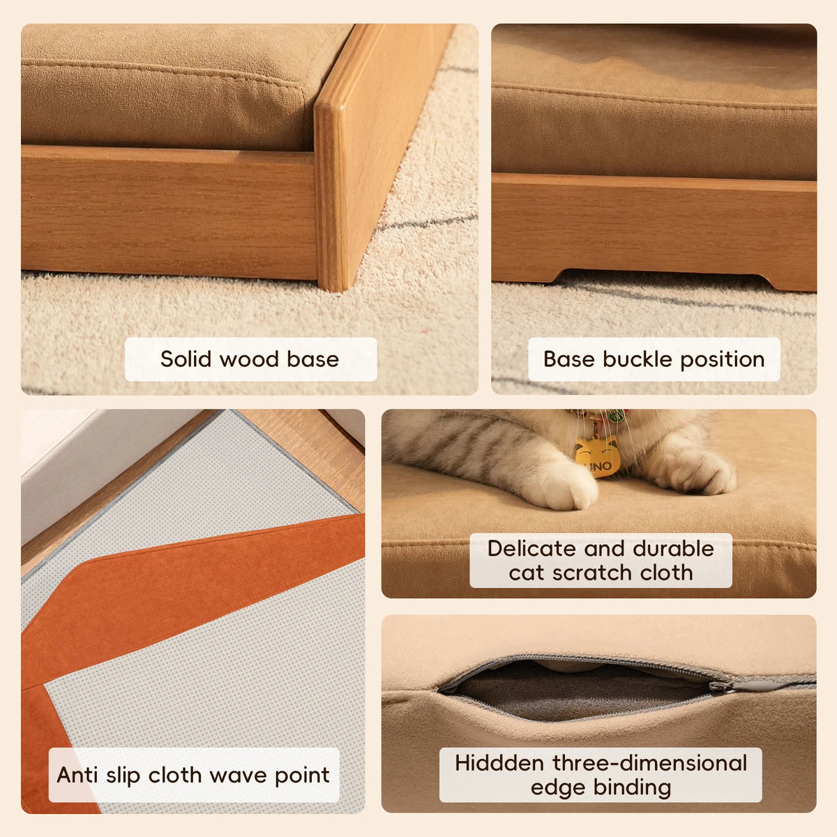 Modern Oak Veneer Pet Bed With Removable Cushion For Dogs