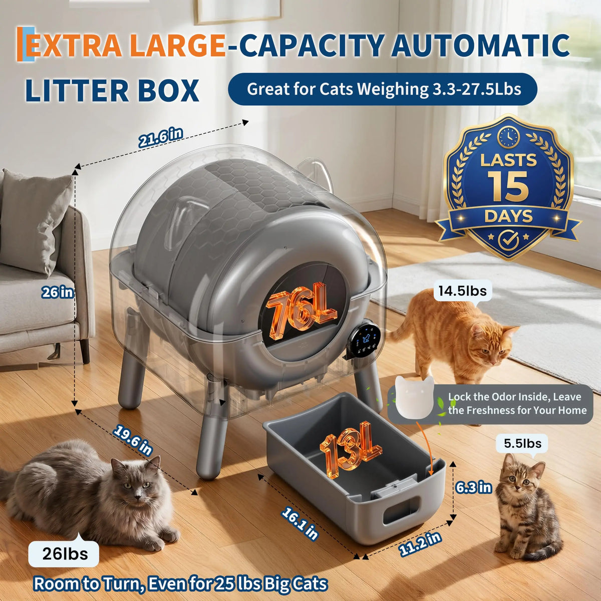 HiMISS App Controlled Automatic Self Cleaning Cat Litter Box