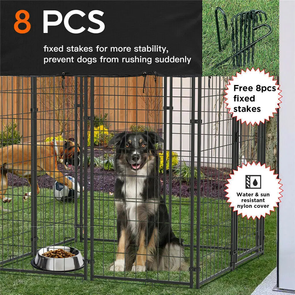 Sturdy Iron Dog Cage With Roof And Secure Outdoor Kennel