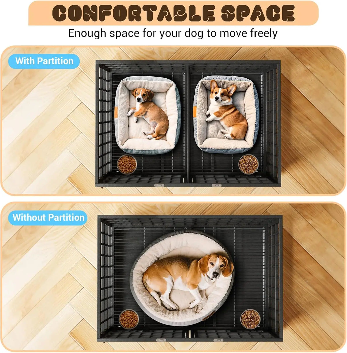 ANIXOL Heavy Duty Metal Dog Crate With Double Door Wheels