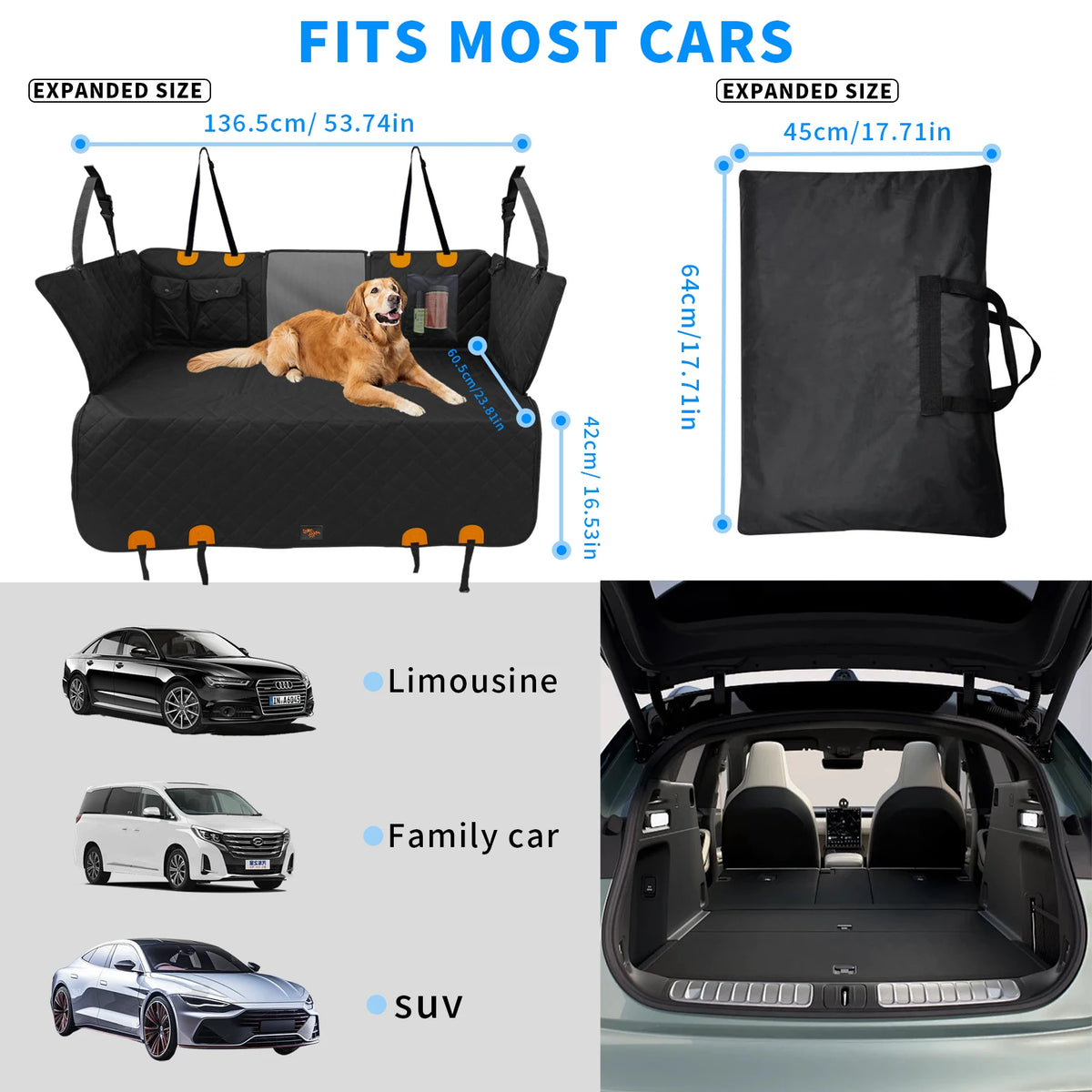 Borwart Waterproof Dog Car Seat Cover Back Seat Hammock Storage