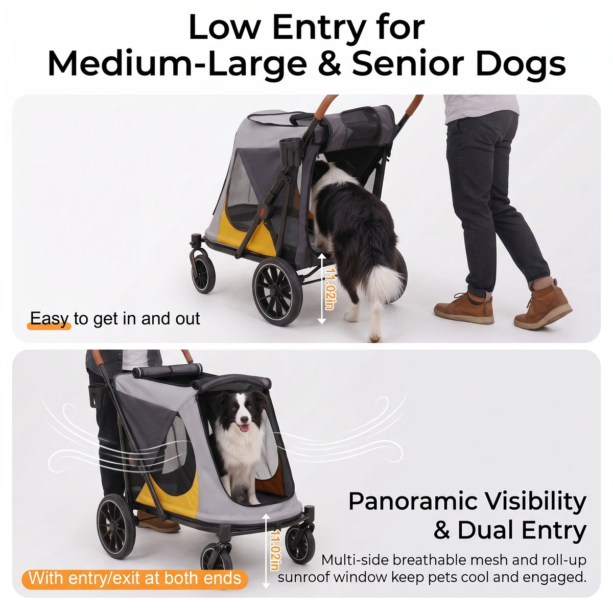 Foldable Four Wheel Dog Stroller With Shock Absorption