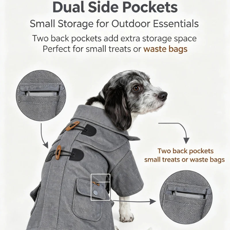 Collared Wool Dog Coat With Rivet Details And Warm Lining