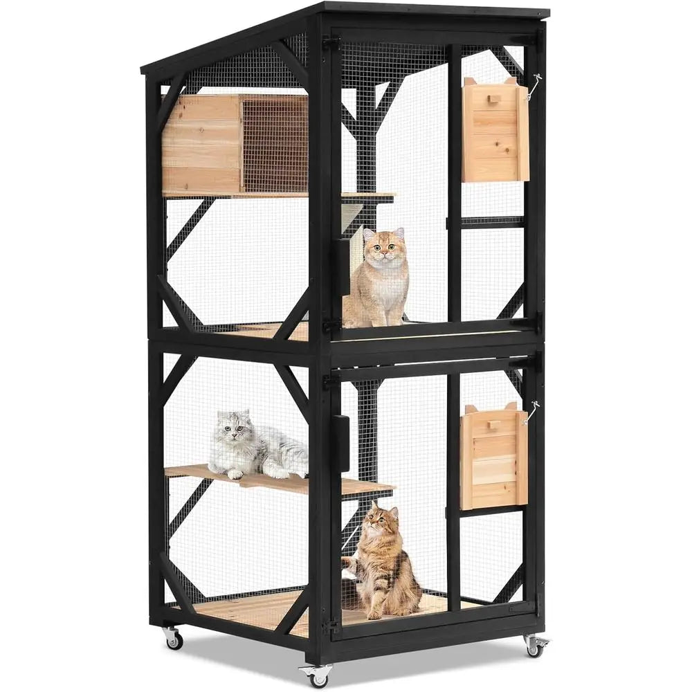 Multi Level Cat Catio With Removable Platforms And Weatherproof Top