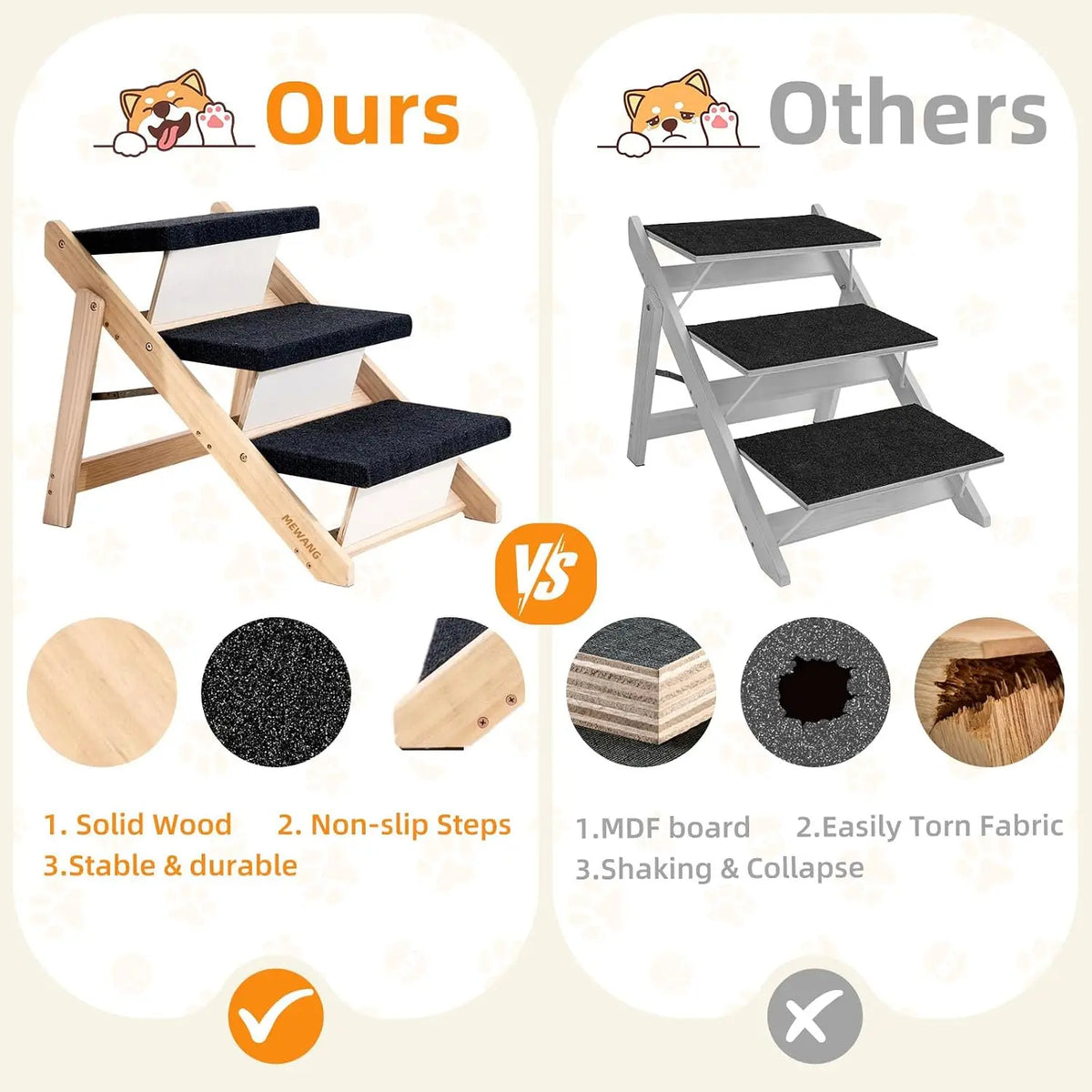 Foldable Wood Pet Stairs Ramp For Dogs Portable Bed Ladder