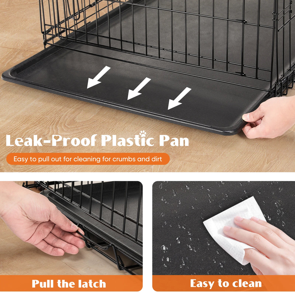 JHK Premium Foldable Metal Dog Kennel With Leak Proof Pan
