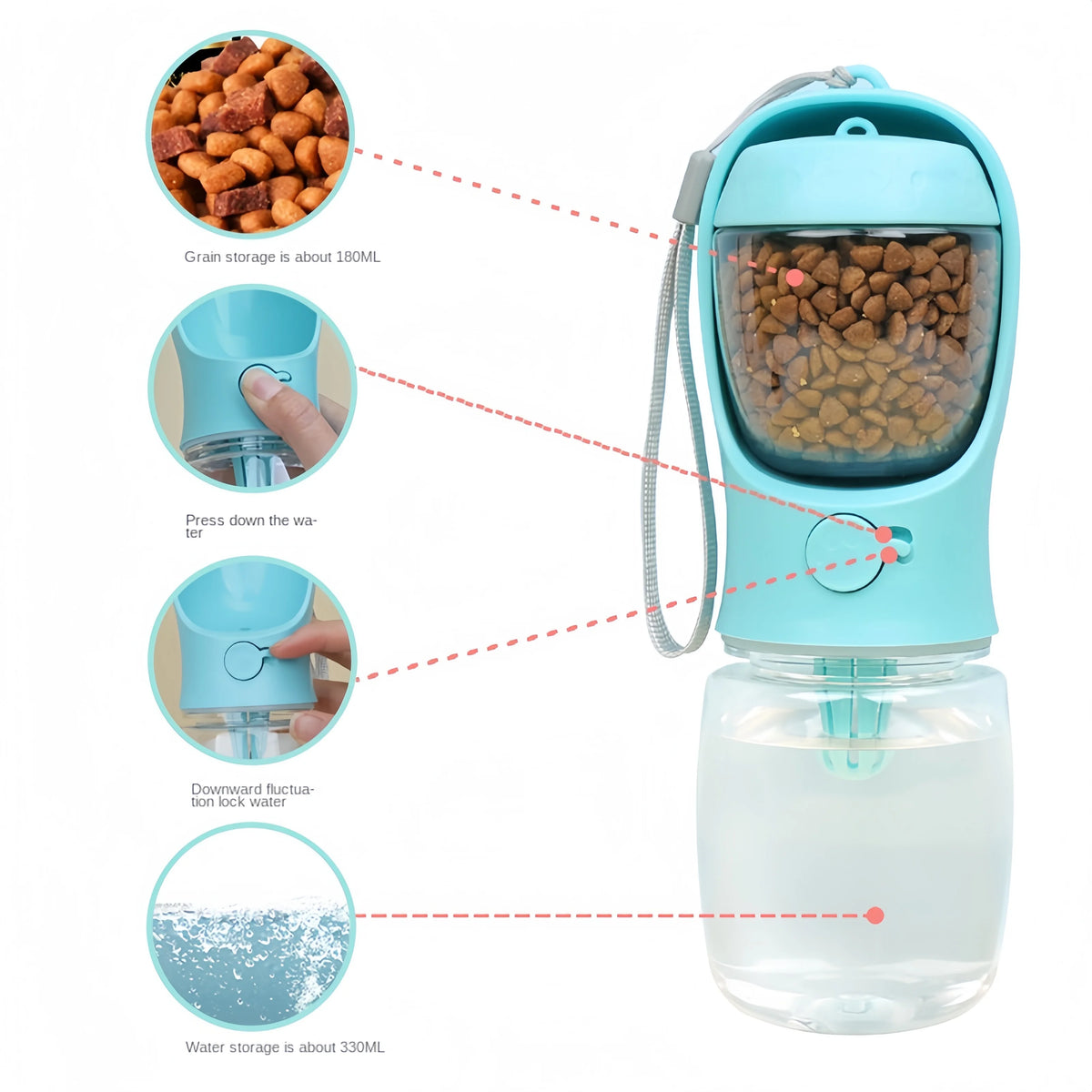 Portable Dog And Cat Water Bottle With Food Storage Feeder