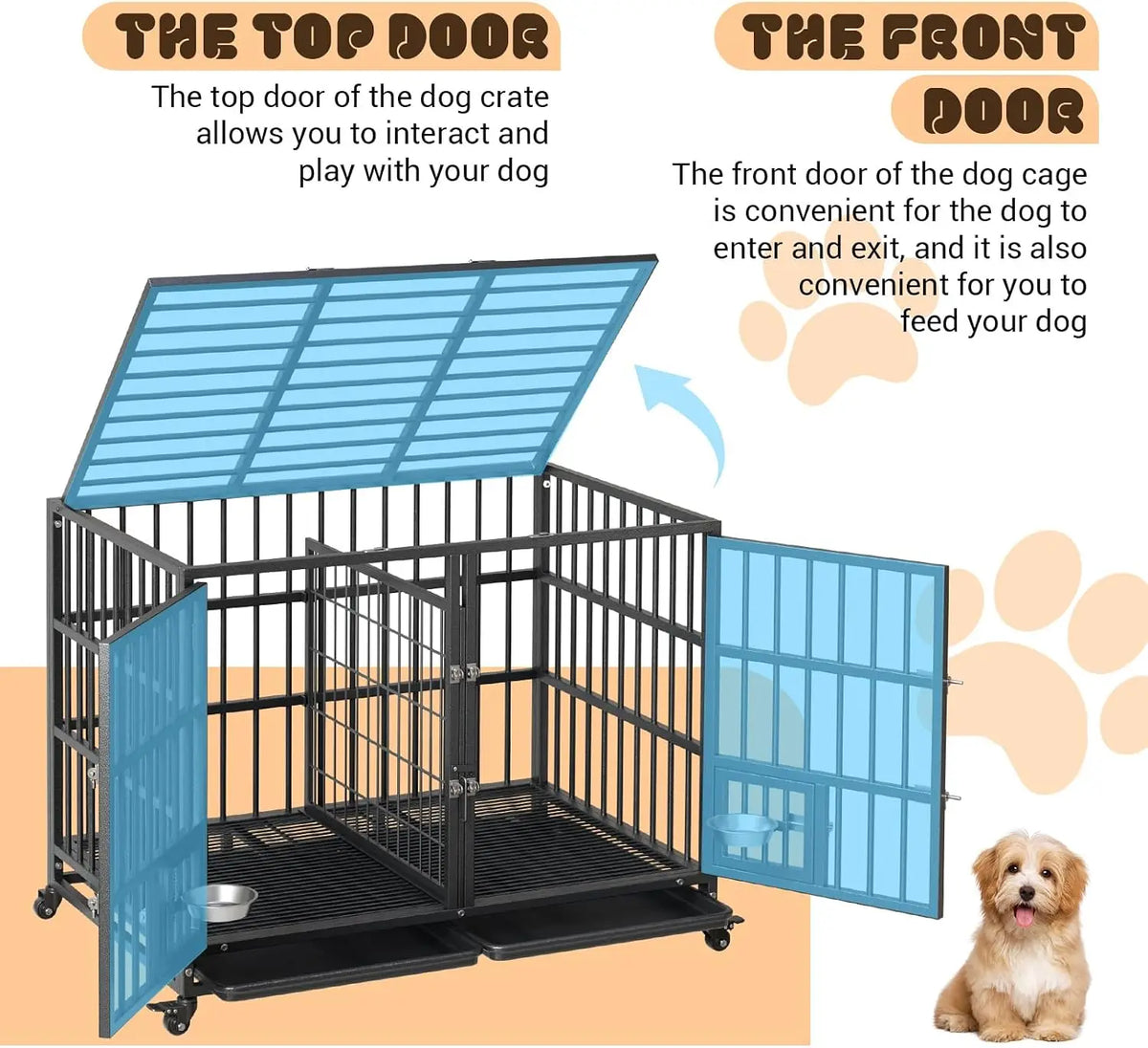 ANIXOL Heavy Duty Metal Dog Crate With Double Door Wheels