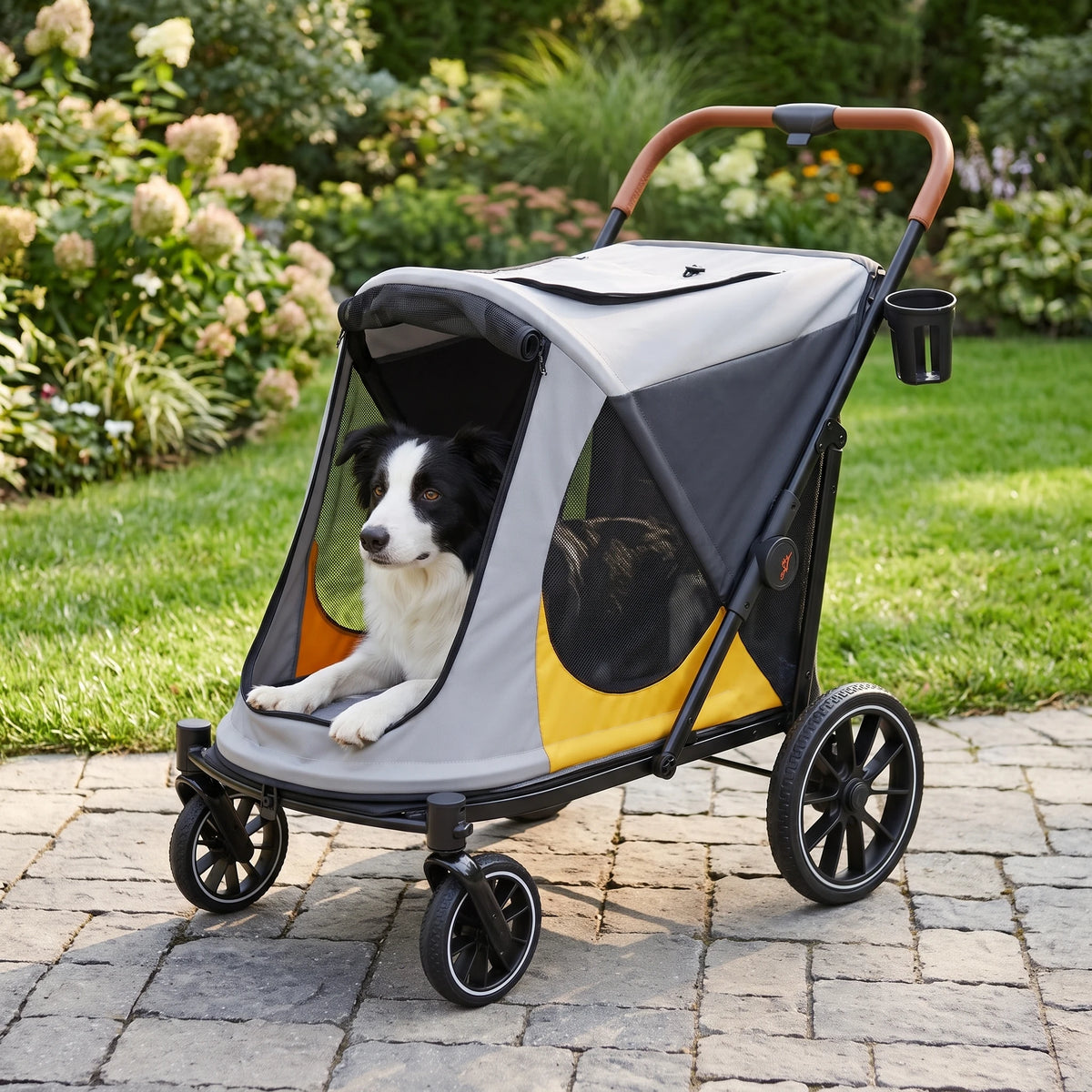 Foldable Four Wheel Dog Stroller With Shock Absorption