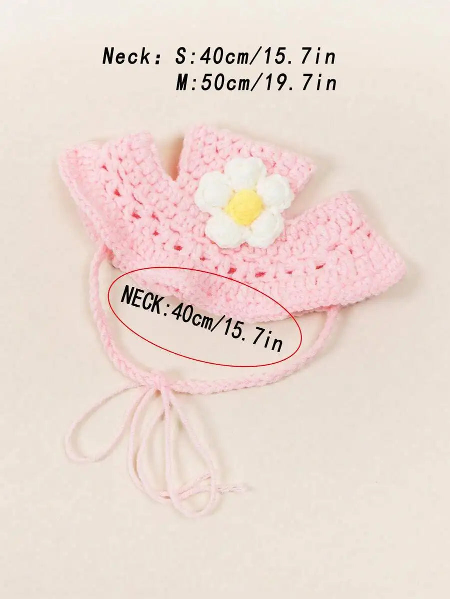Warm Knitted Wool Pet Hat Featuring Floral Trim For Pets