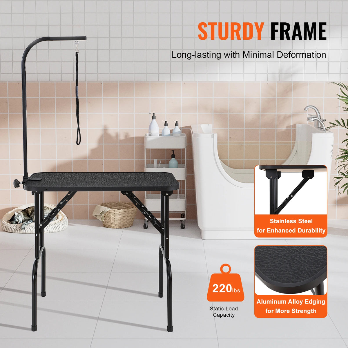 SucceBuy Foldable Pet Grooming Table With Clamp And Loop