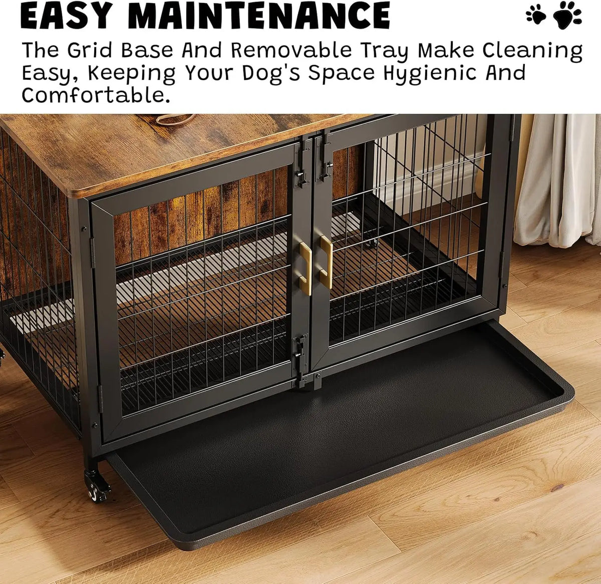 HiMISS Wooden Dog Crate Furniture With Heavy Steel Frame Wheels