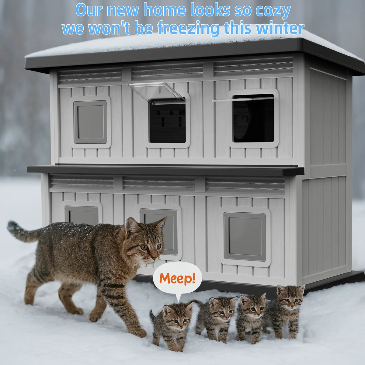 Double Tier Weatherproof Cat House For Indoor Outdoor Use