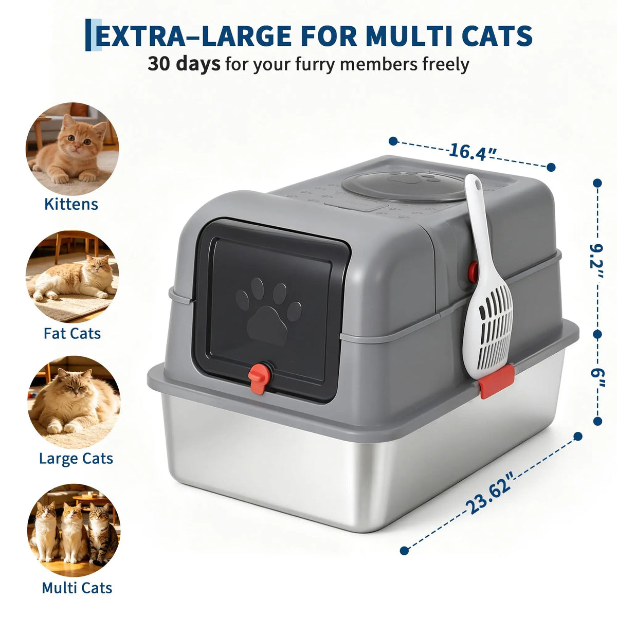 Studyset Enclosed Stainless Steel Litter Box With Lid And Scoop