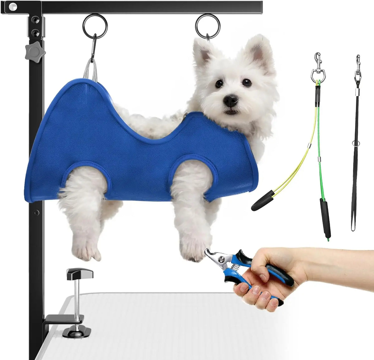 Adjustable Pet Grooming Hammock With Table Clamp Arm And Sling
