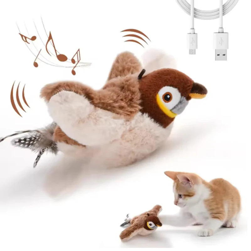 Touch Activated Plush Simulated Bird Interactive Cat And Dog Toy