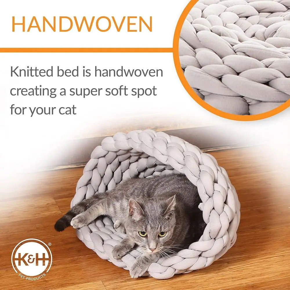 Handwoven Knitted Round Polyester Pet Cozy Soft Cat Sleeping Cushion