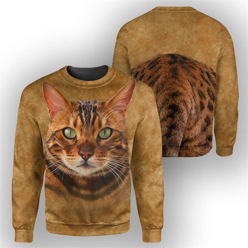 Cute Cat 3D Printed Mens Casual Long Sleeve Sweatshirt