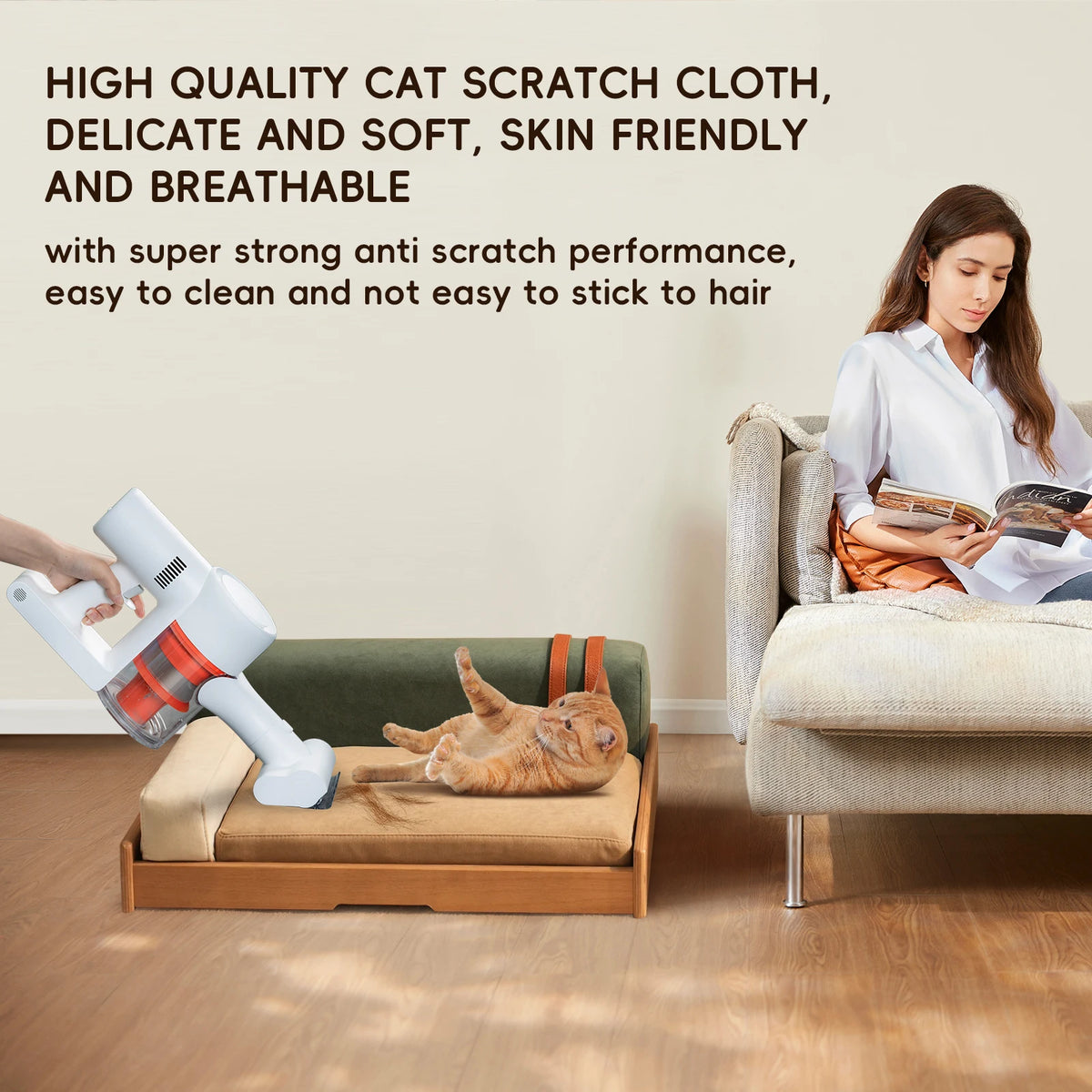 Modern Oak Veneer Pet Bed With Removable Cushion For Dogs