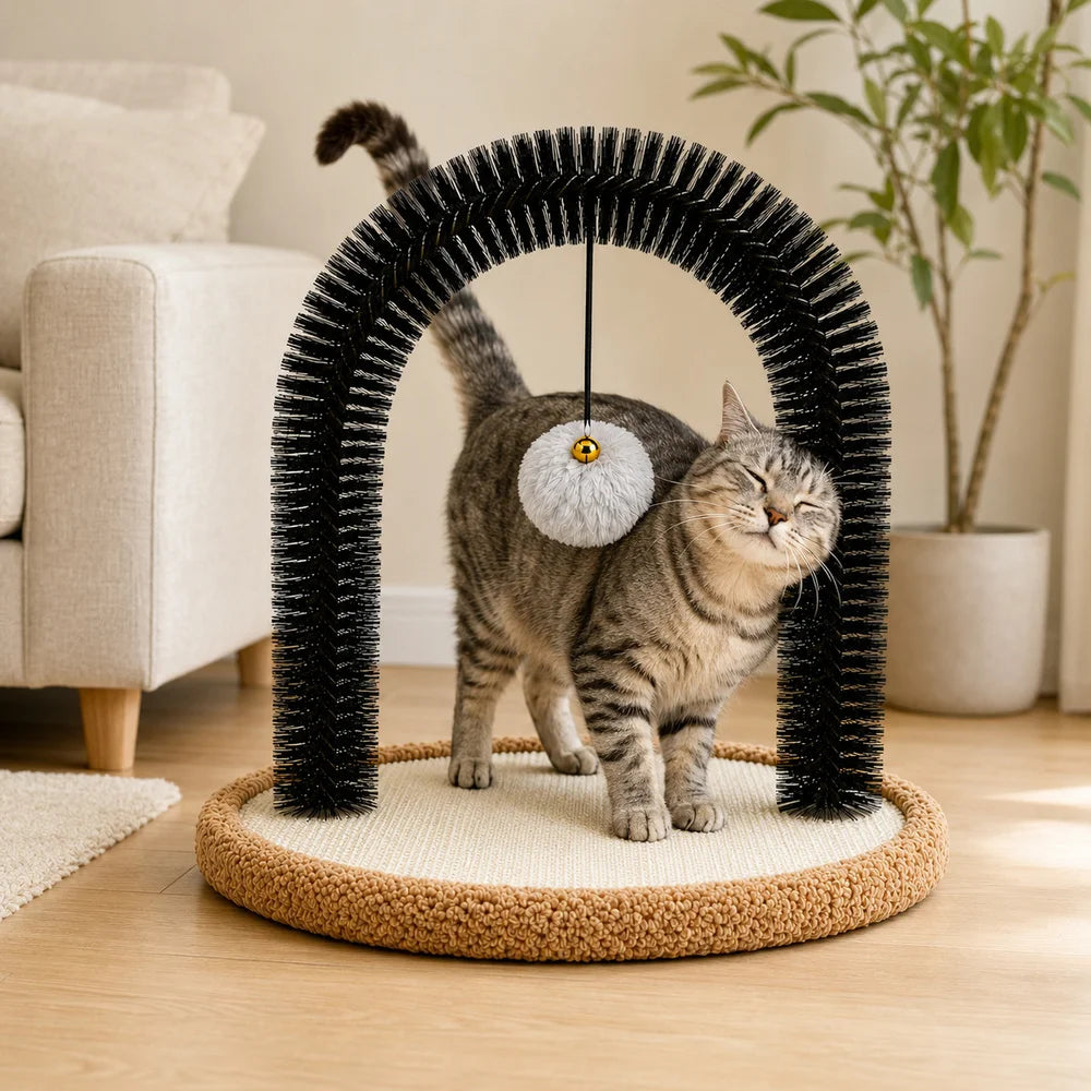 Cat Grooming Arch With Sisal Scratching Base And Plush Rest Pad