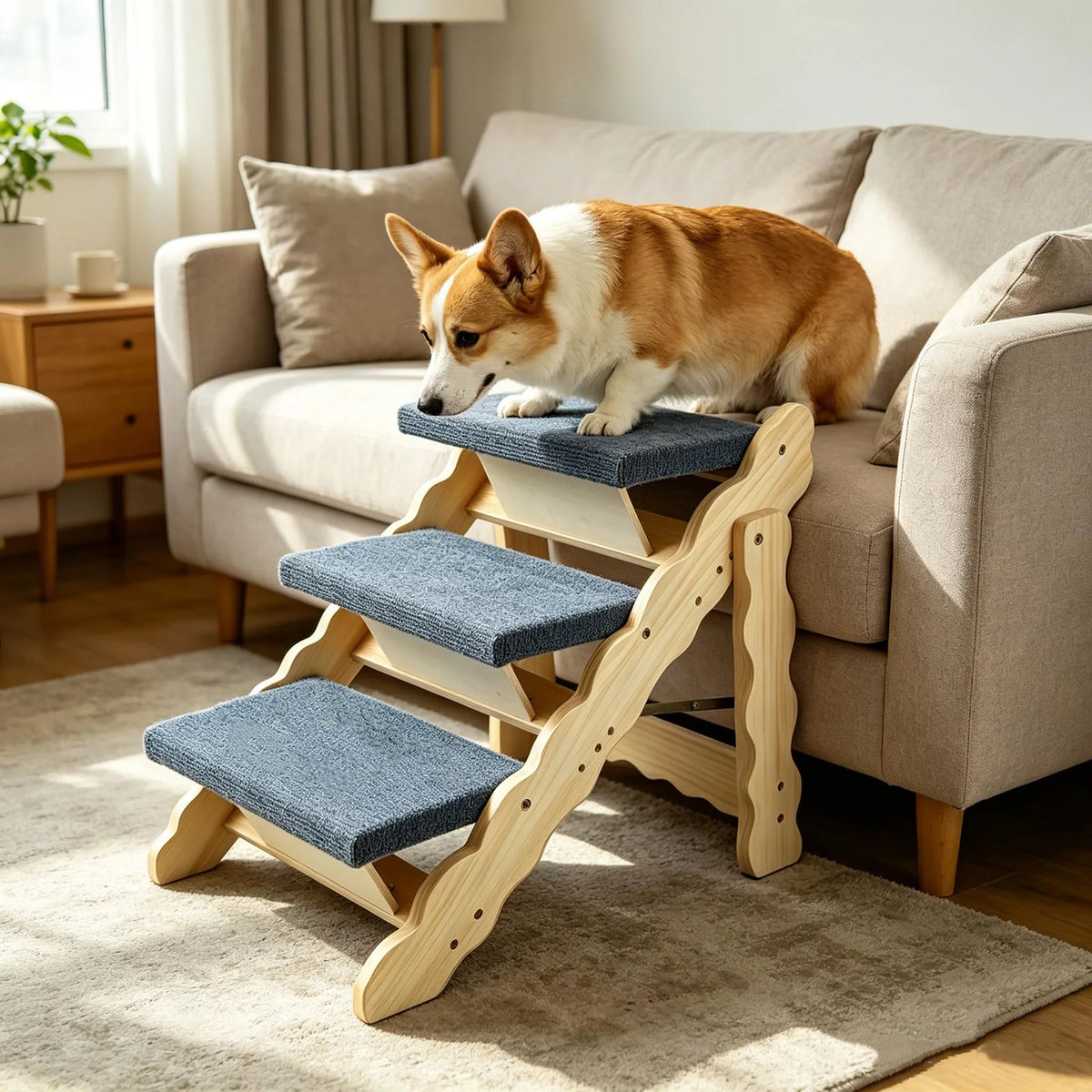 DishyKooker Wooden Pet Stairs And Folding Dog Ramp For Beds