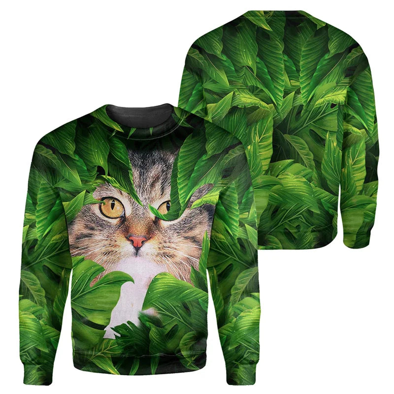 Cute Cat 3D Printed Mens Casual Long Sleeve Sweatshirt