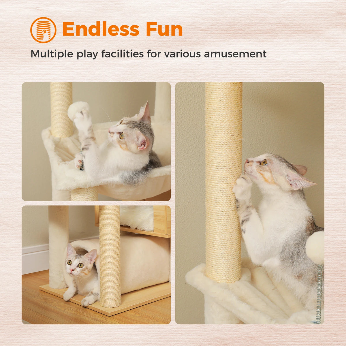PAWZ Road Height Adjustable Wooden Cat Tower With Hammock