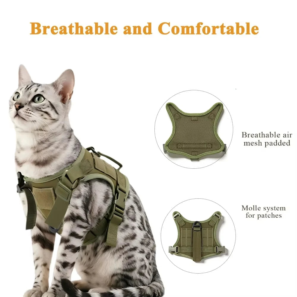 Tactical Cat Harness With Adjustable Escape Proof Mesh And Leash