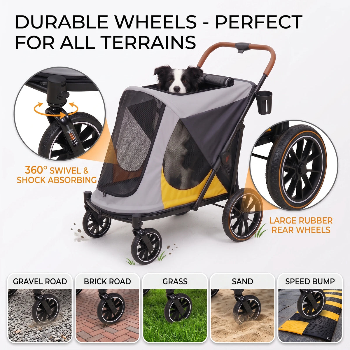 Foldable Four Wheel Dog Stroller With Shock Absorption
