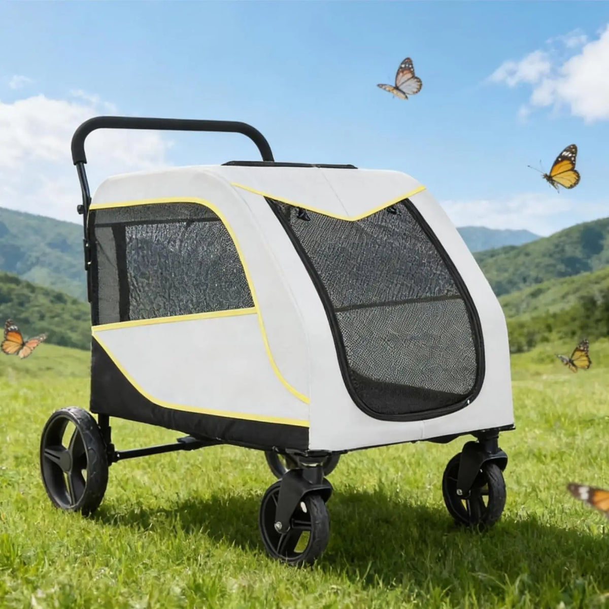 Dual Entry Dog Stroller With Secure Brake And Spacious Interior