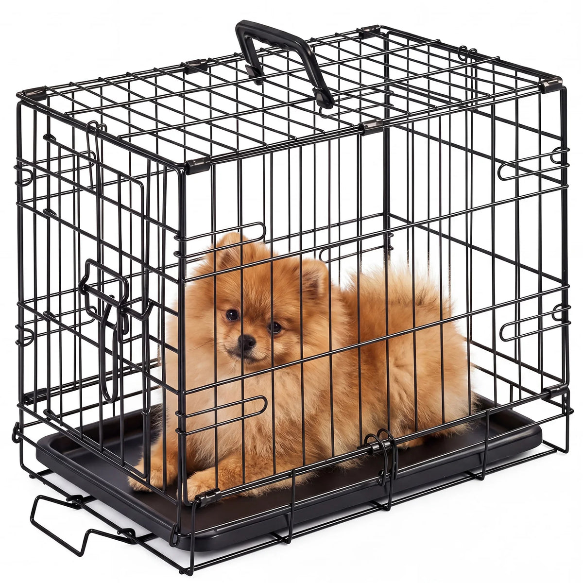 JHK Foldable Dog Crate With Secure Lock And Removable Tray