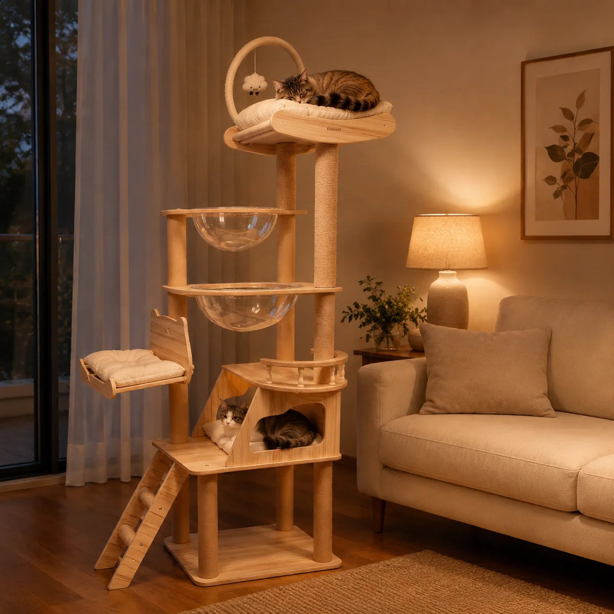 Indoor Cat Tree With Acrylic Pods And Premium Sisal Posts