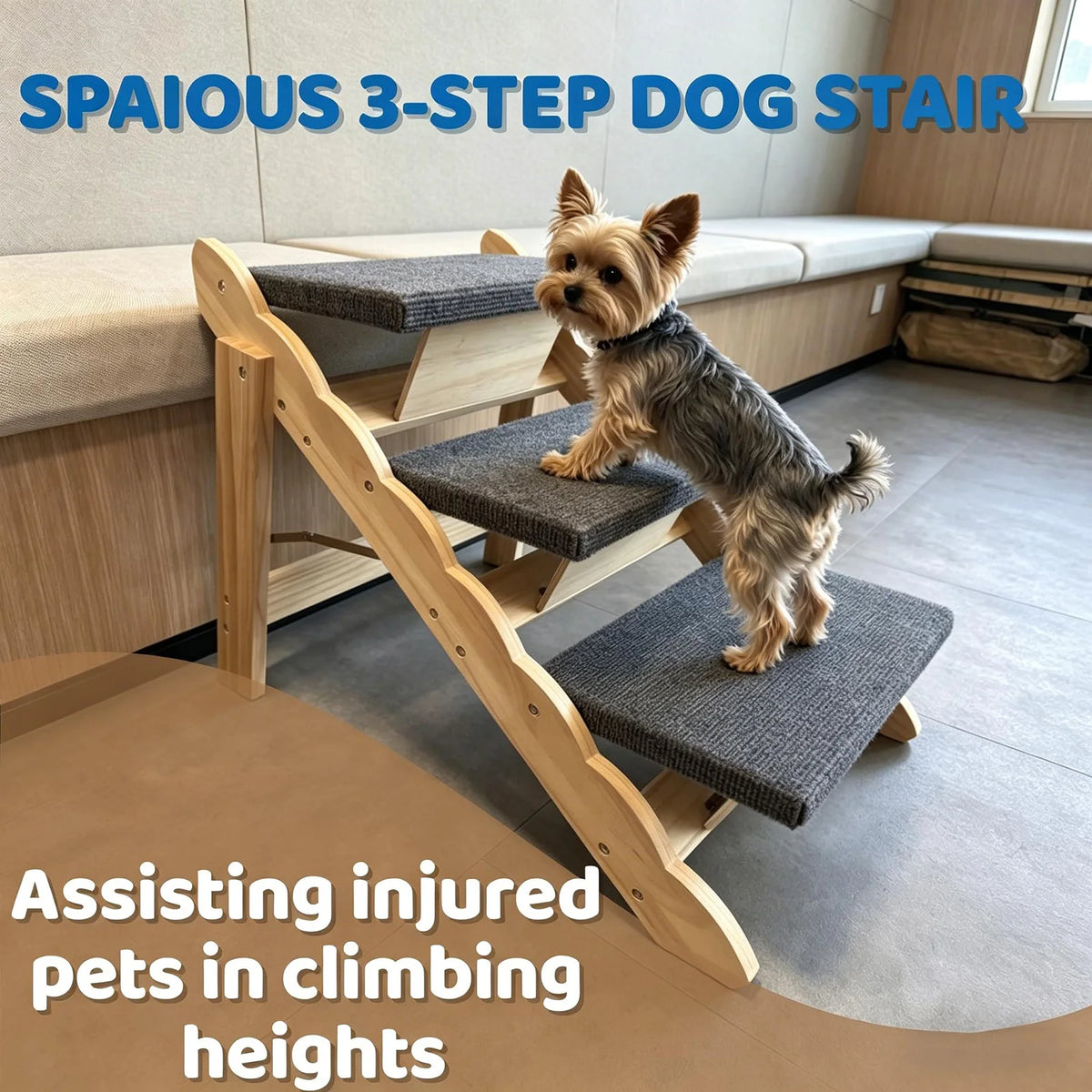DishyKooker Wooden Pet Stairs And Folding Dog Ramp For Beds