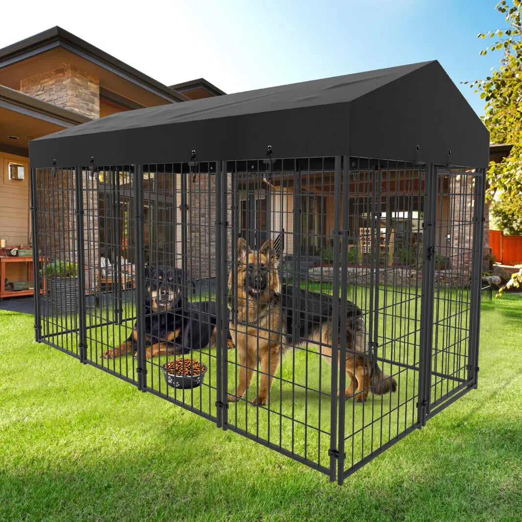 Sturdy Iron Dog Cage With Roof And Secure Outdoor Kennel