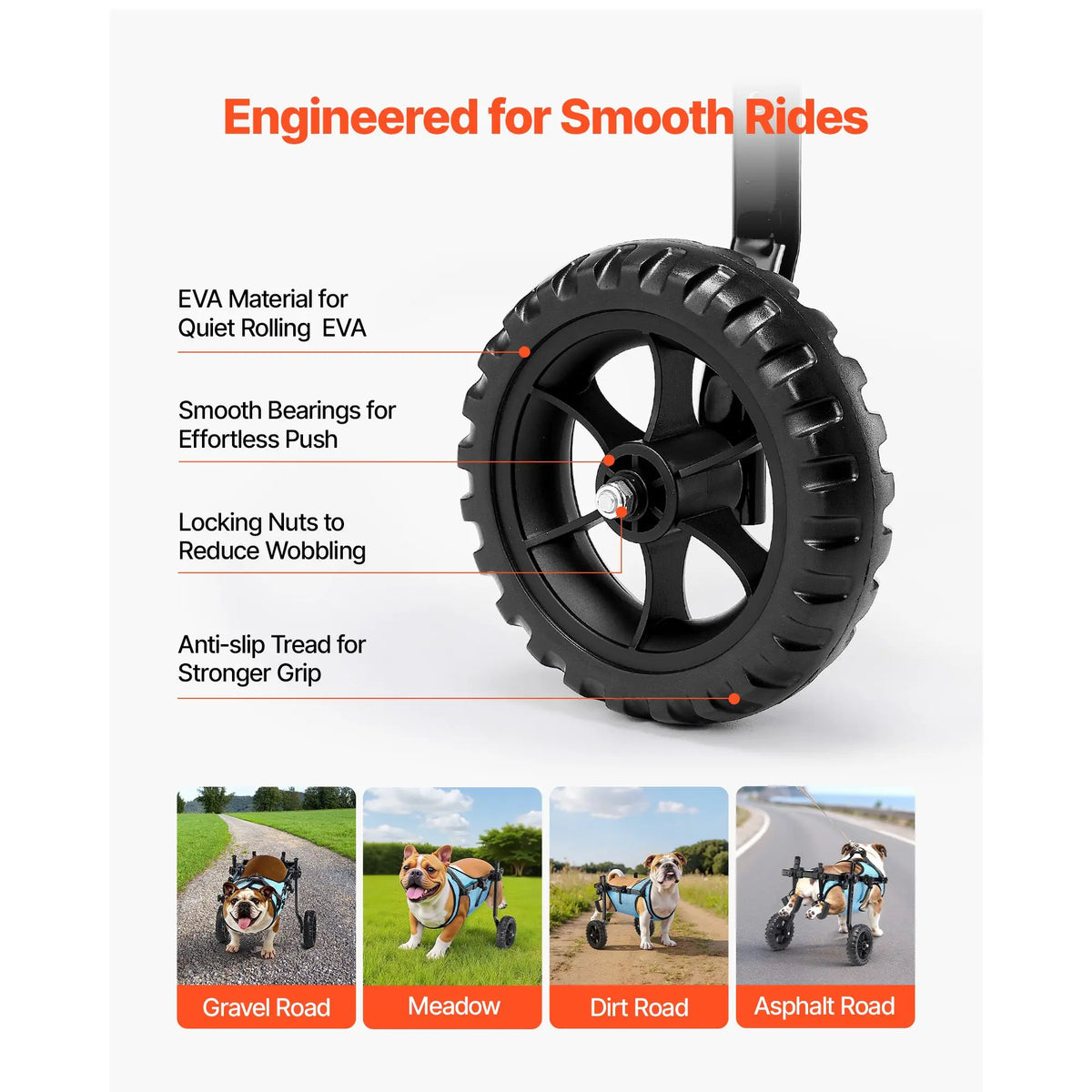 Adjustable Dog Wheelchair For Back Legs With Shock Absorbing Wheels