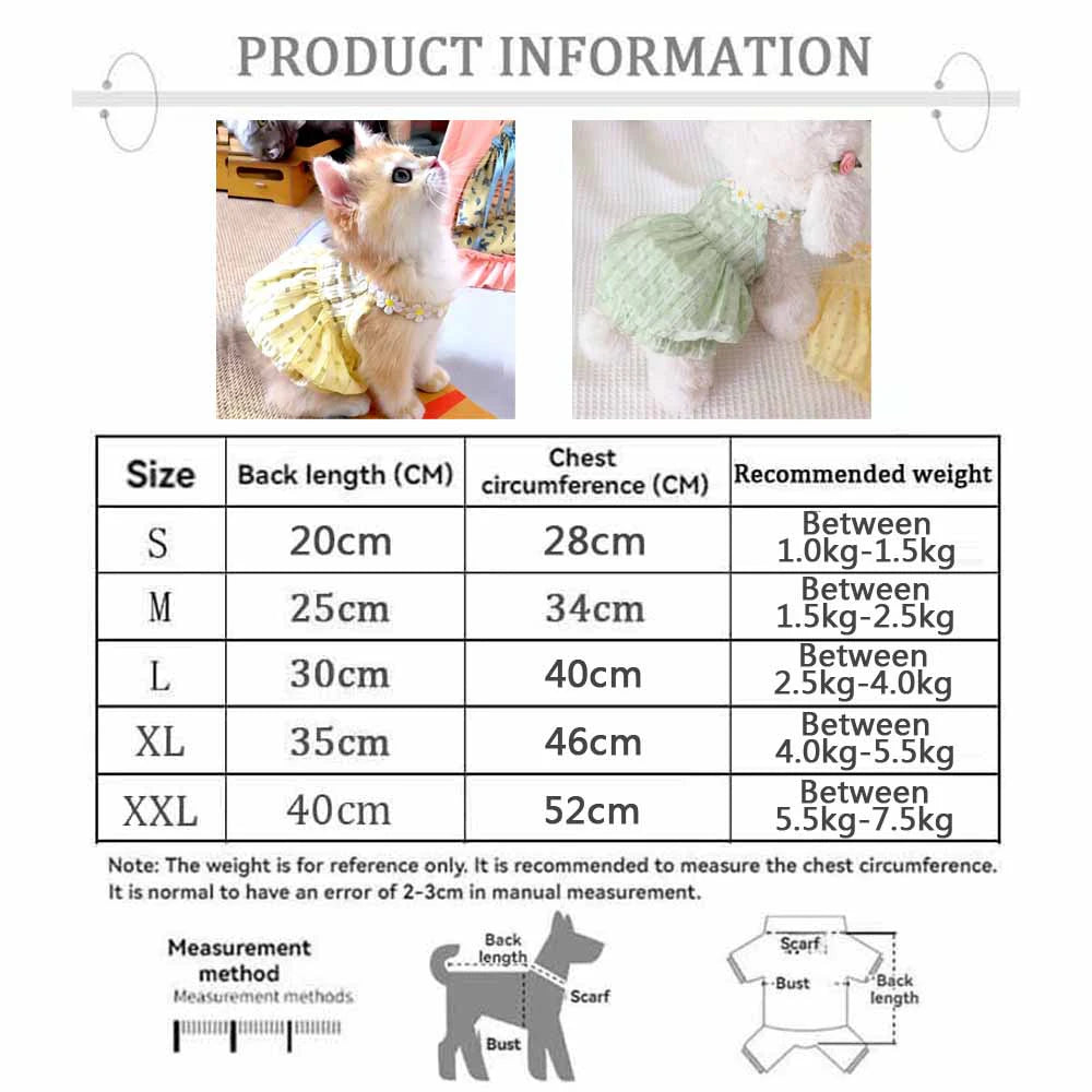 Small Dog Skirt Floral Wreath Collar Breathable Pet Dress