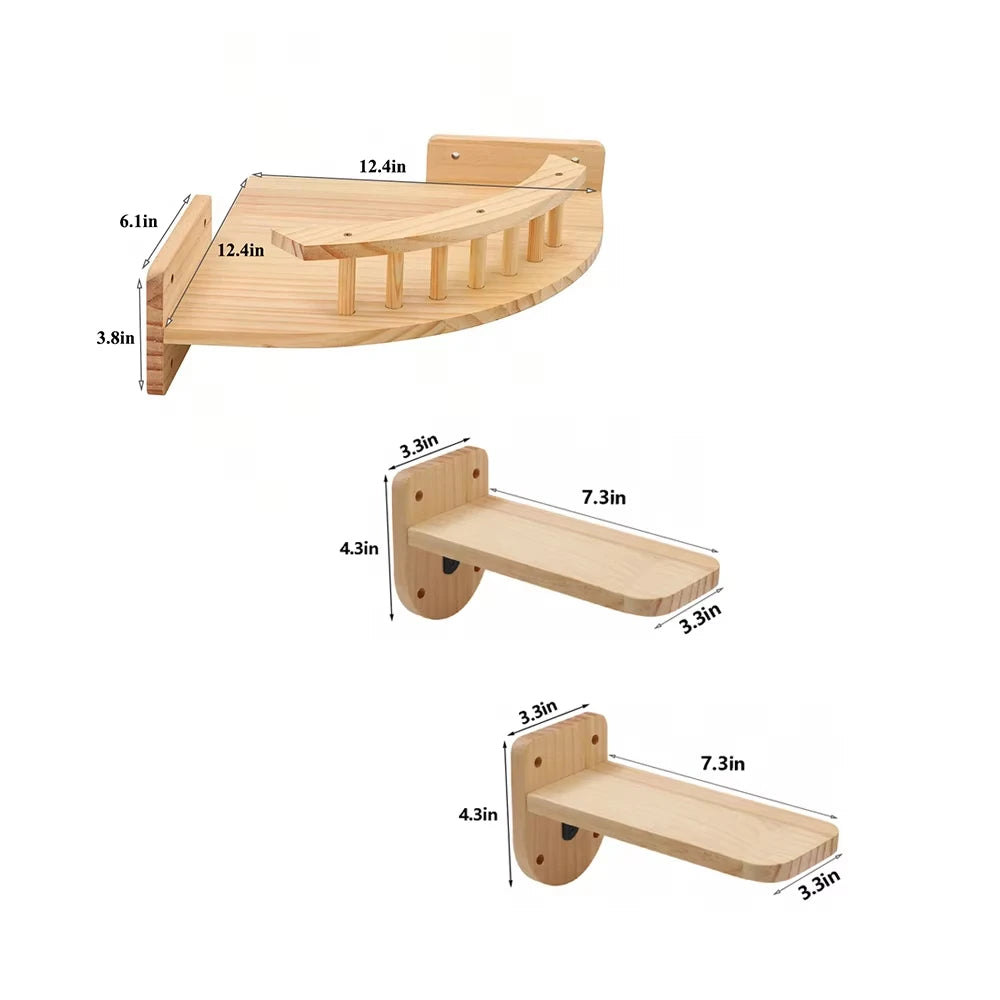 CWV Wall Mounted Wooden Corner Cat Tree And Hammock Set