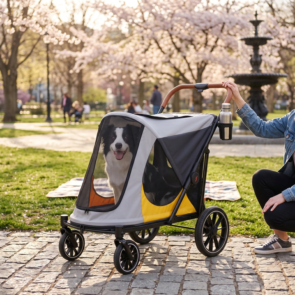 Foldable Four Wheel Dog Stroller With Shock Absorption