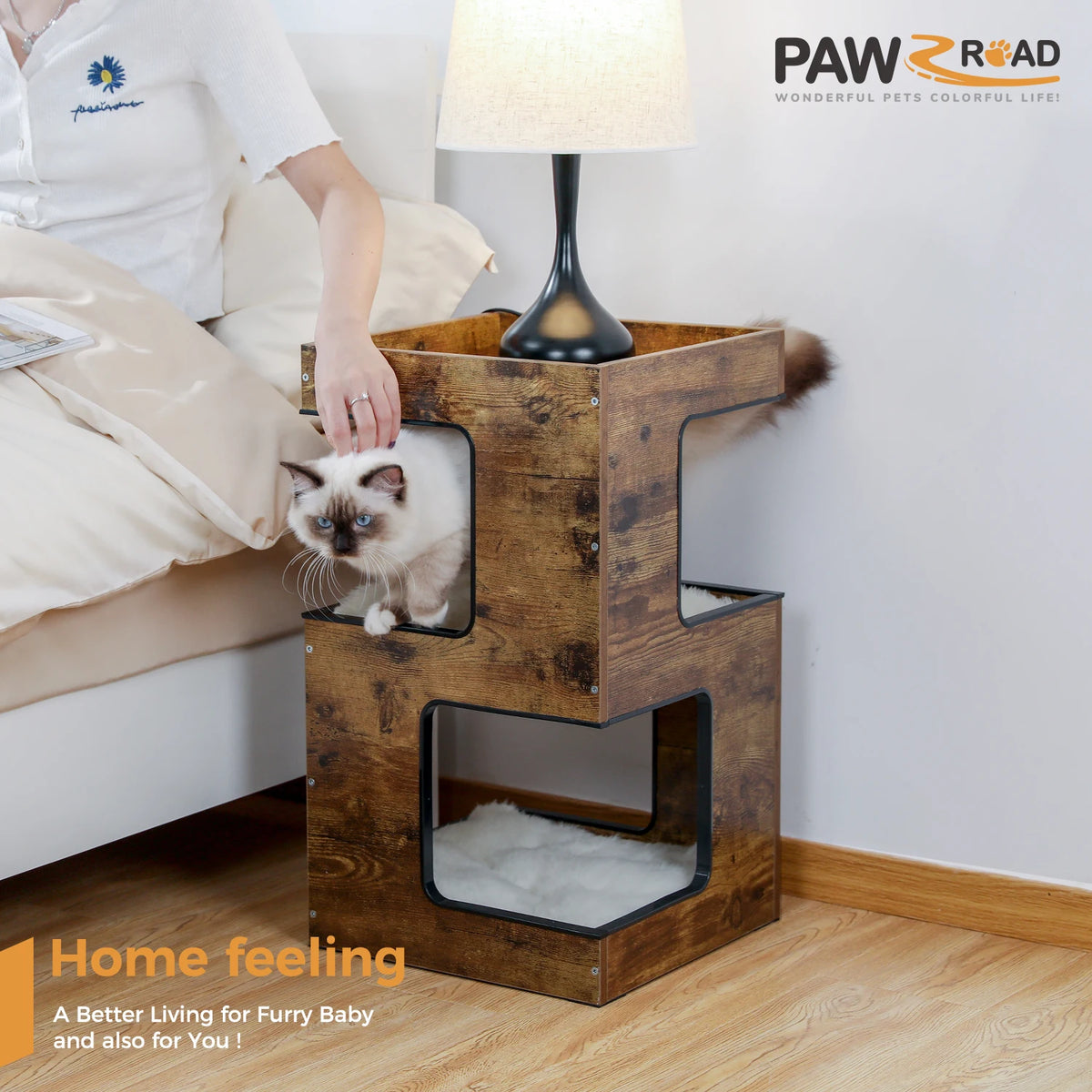 PAWZ Road Wooden Cat Condo Tower With Removable Soft Mat