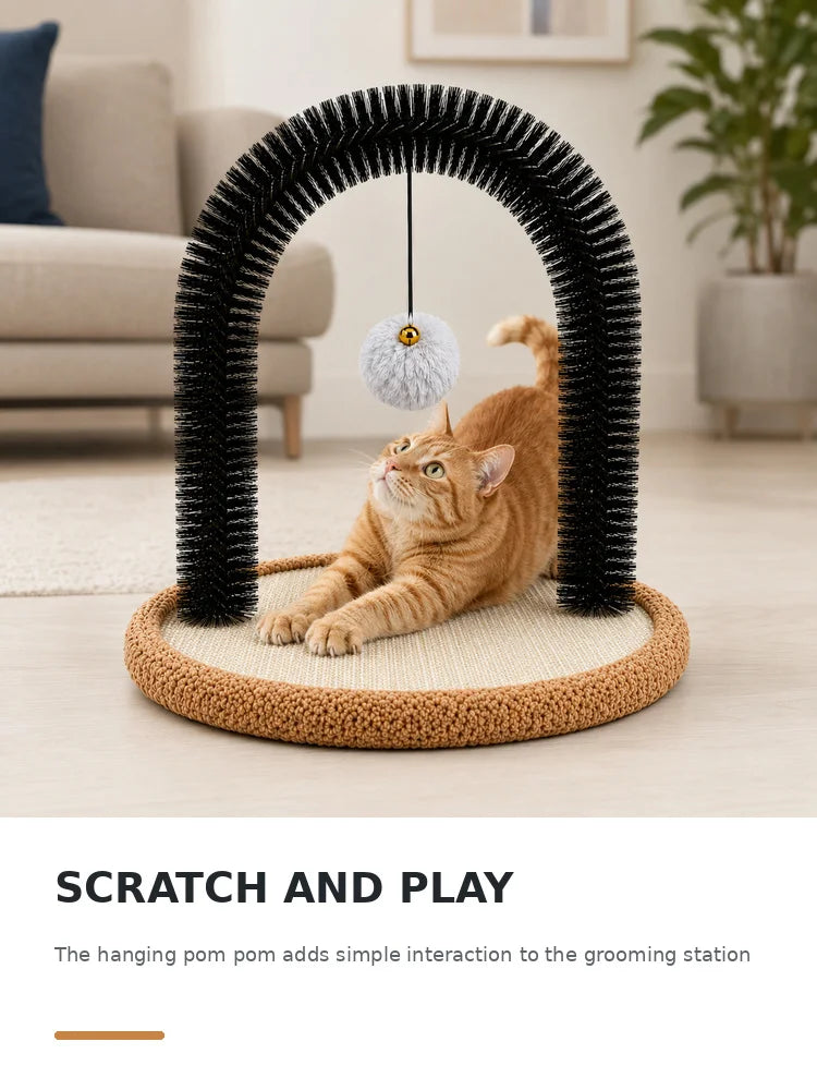 Cat Grooming Arch With Sisal Scratching Base And Plush Rest Pad