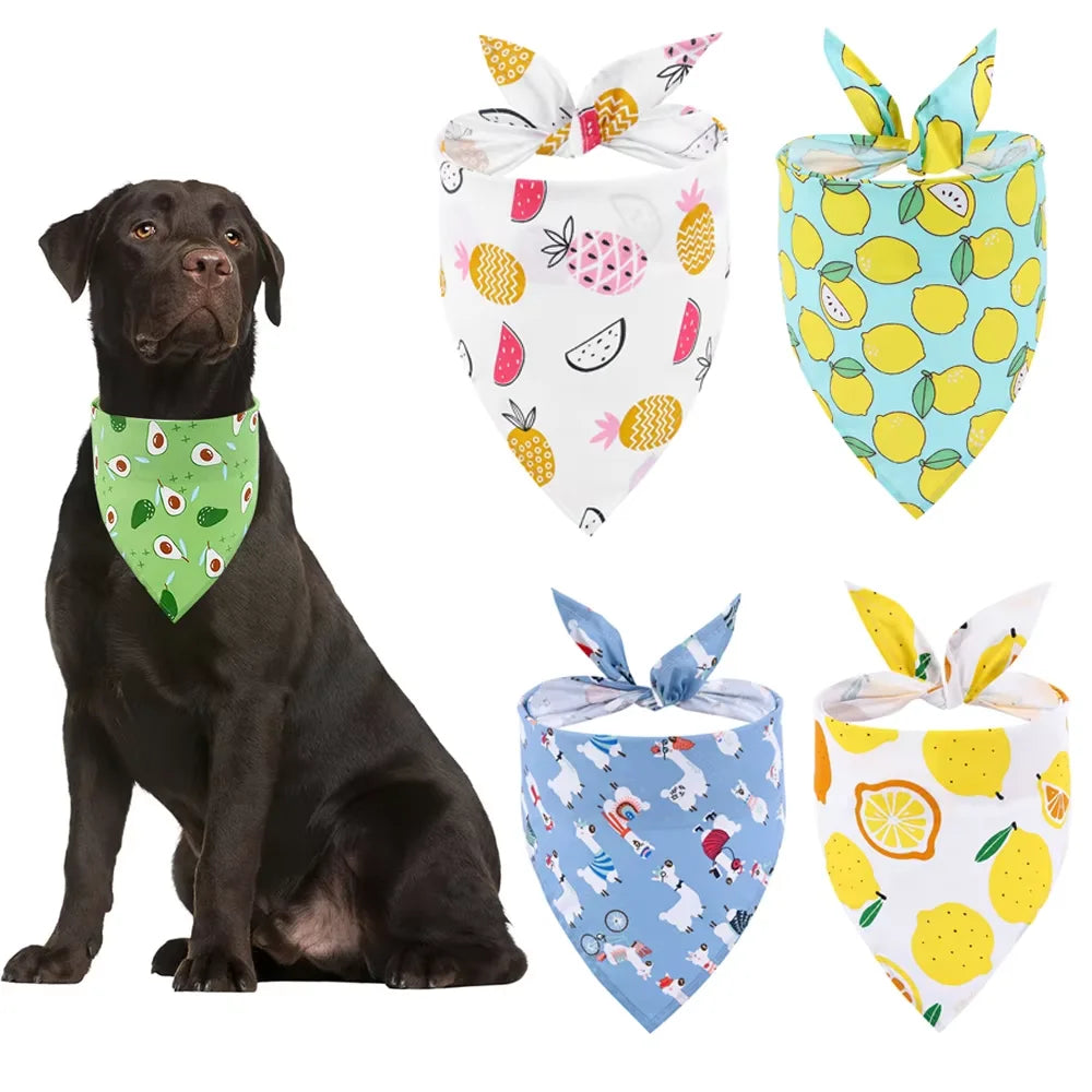 Washable Soft Cloth Fruit Floral Dog Bandana With Adjustable Strap