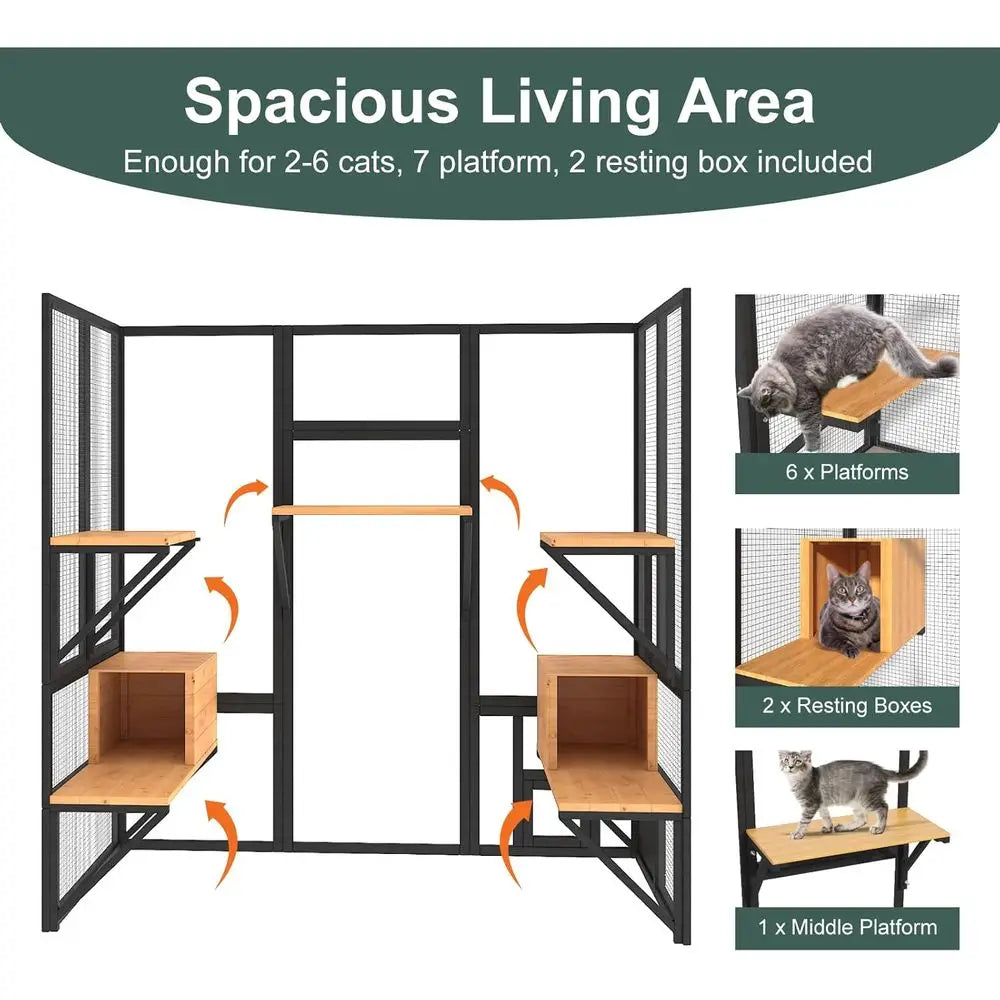 Weather Resistant Outdoor Cat Catio Enclosure With Waterproof Roof