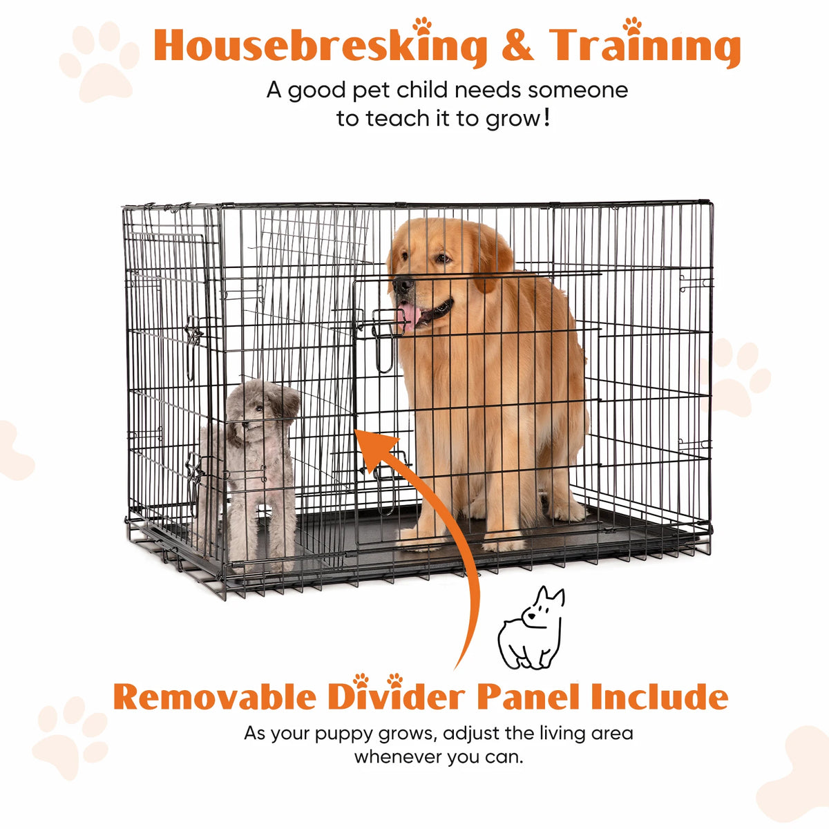 Jhk Double Door Folding Metal Dog Crate Leakproof Tray
