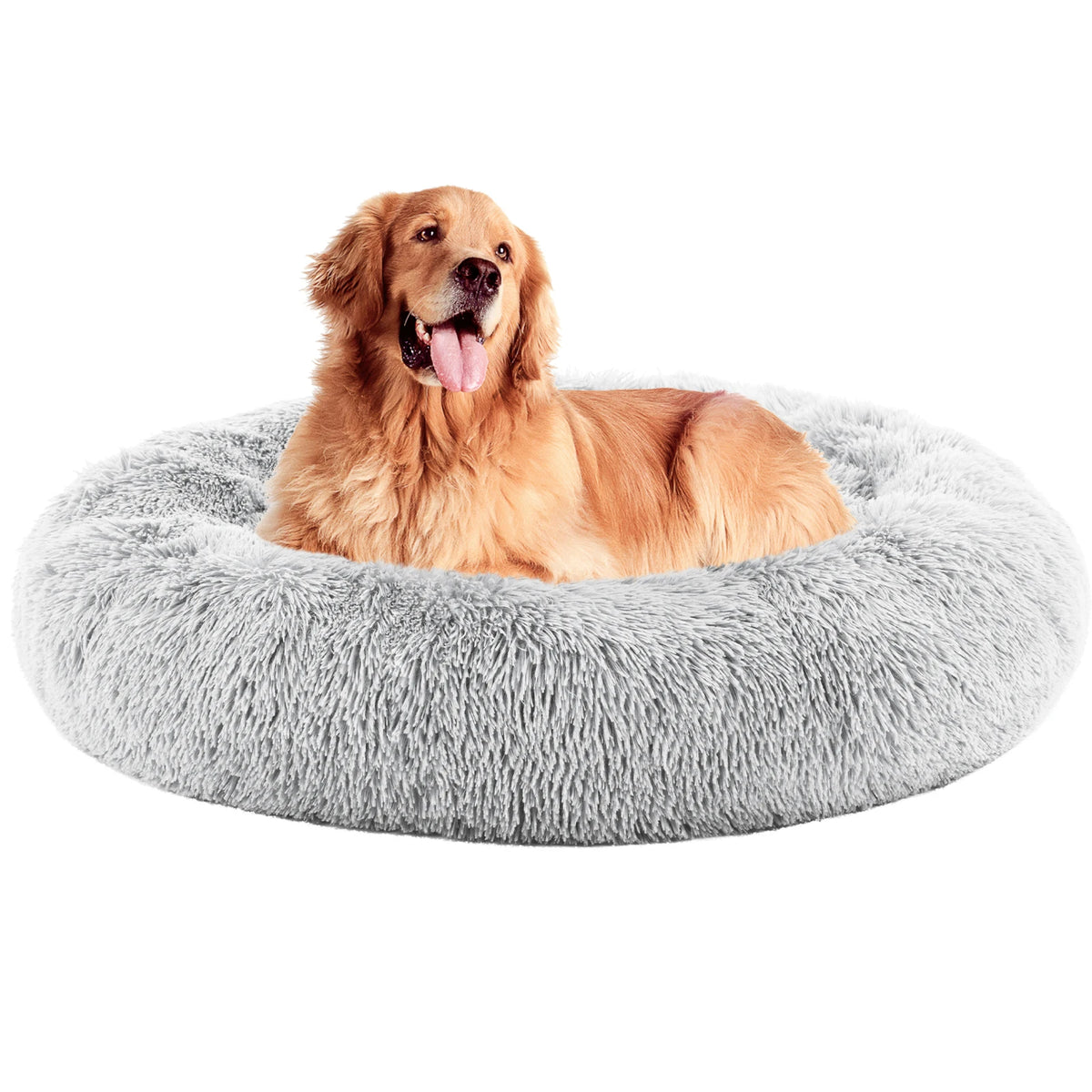 MCQ Round Faux Fur Plush Dog Bed Anti Slip Backing