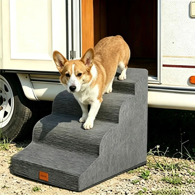 Foam Dog Stairs With Washable Cover For Beds And Sofas