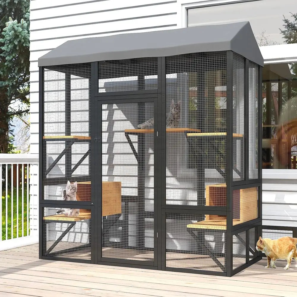 Weather Resistant Outdoor Cat Catio Enclosure With Waterproof Roof