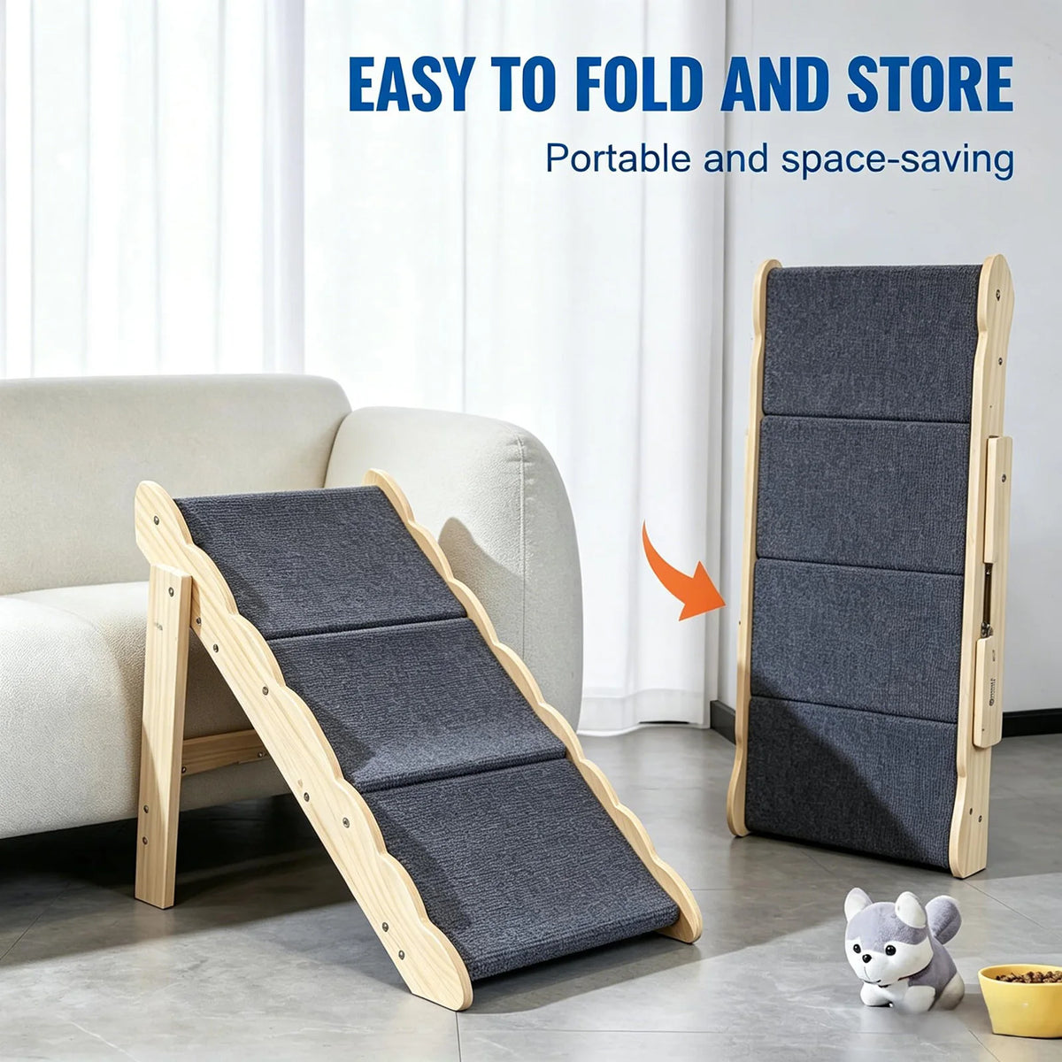 DishyKooker Wooden Pet Stairs And Folding Dog Ramp For Beds